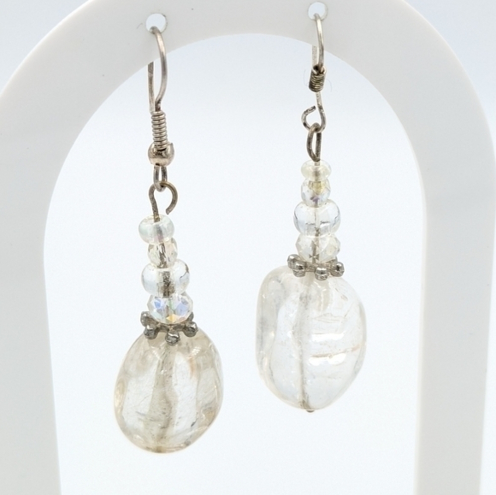 5/25$  Natural Polished Stone And Bead Dangle Earrings